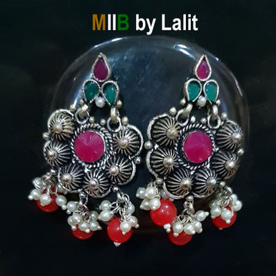 Artistic Handmade Designer Earrings ,Oxidized and stone inlay, Sold Per Pair