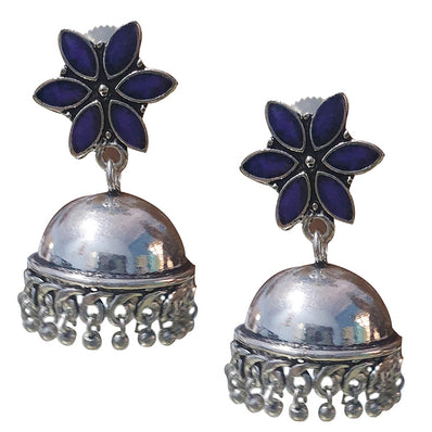 Blue Tops 40 mm Long High Quality Brass Made Jhumka Earrings Sold by per pair pack