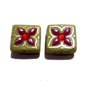 20X4mm, Glass Beads Hand Decorative, Rhinestone inlay, Indian Tranditional Beads Sold 4 PCS PACK,