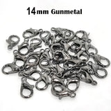 14 MM SIZE, LOBSTER CLASPS, GUNMETAL, MATERIAL ZINC, SOLD BY PER PKG OF 10 PIECES USED IN JEWELLERY MAKING.