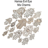 19 Pcs Hamsa Evil Eye Protector charms and Pendants as Per Photos Silver Plated for Jewelry Making