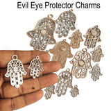 19 Pcs Hamsa Evil Eye Protector charms and Pendants as Per Photos Silver Plated for Jewelry Making