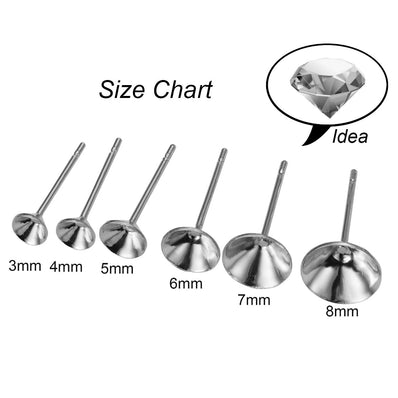 50pcs/pack Stainless Steel Blank Post Earring Studs Base  Pins Jewelry Findings Ear Back For DIY Making, just add a stone to complete your jewelry