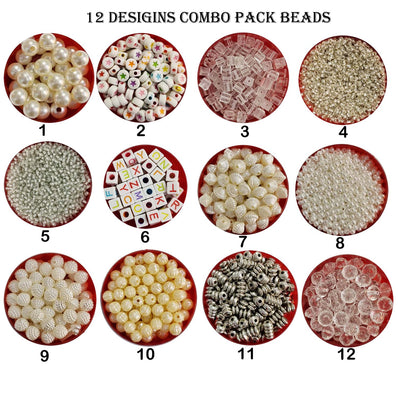 Combo Pack 12 Designs White Tone Beads in Box Packing